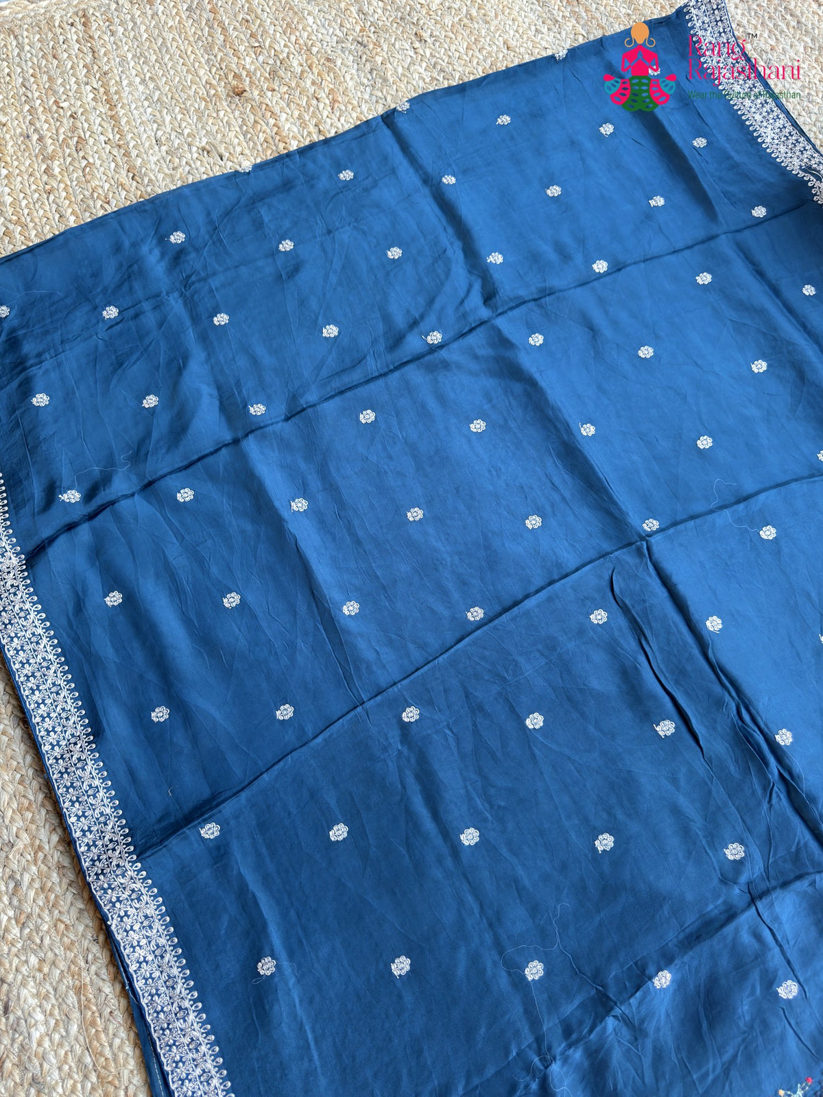 Blue Pure Ho Silk Resham Embroidery Saree for Wedding Guest | Order Online