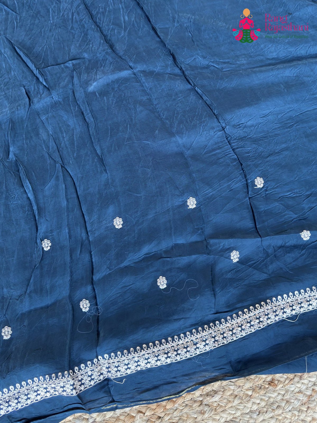 Blue Pure Ho Silk Resham Embroidery Saree for Wedding Guest | Order Online