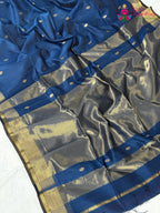 full view of blue pure maheshwari silk khaddi saree