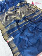 work detailing of blue pure maheshwari silk khaddi saree