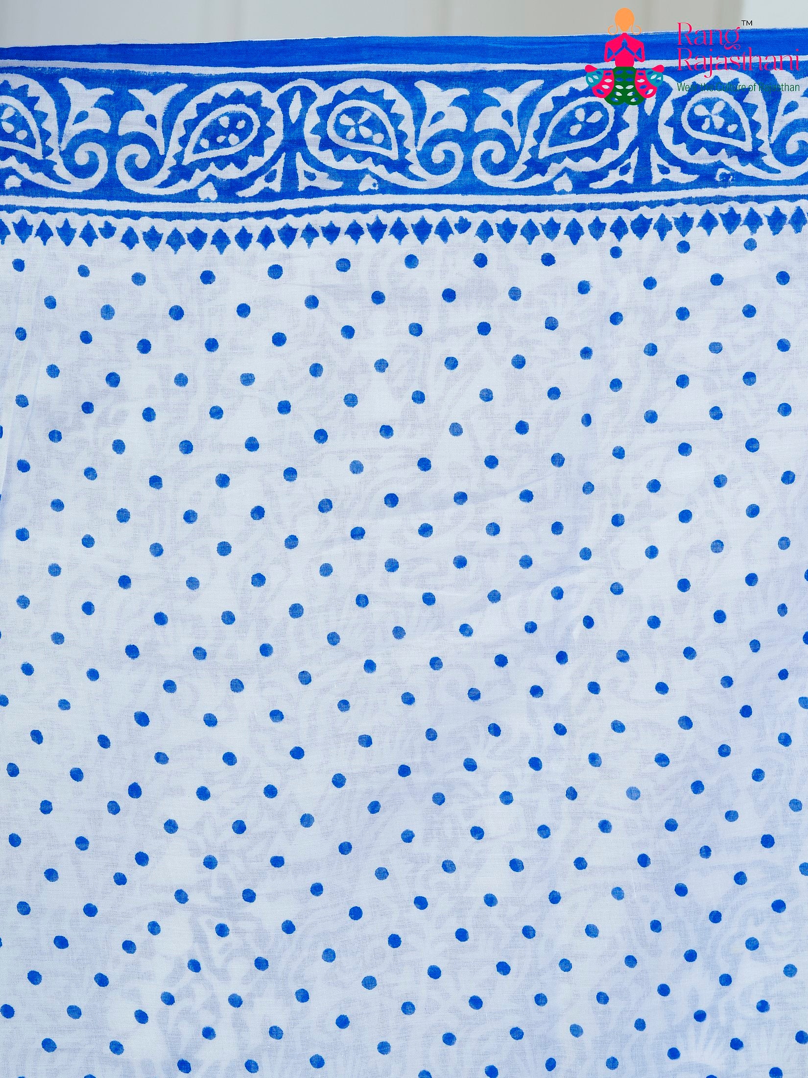 Blue Cotton saree with Printed pallu detailing