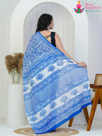 Blue Cotton saree with Printed back view
