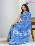 Blue Cotton saree with Printed pleats view