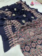 complete look of blue pure modal silk ajrakh print saree 