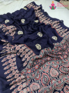 pallu detailing of blue pure modal silk ajrakh print saree 