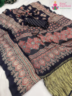 Blue Pure Modal Silk Ajarakh Print Saree : Calm Flow