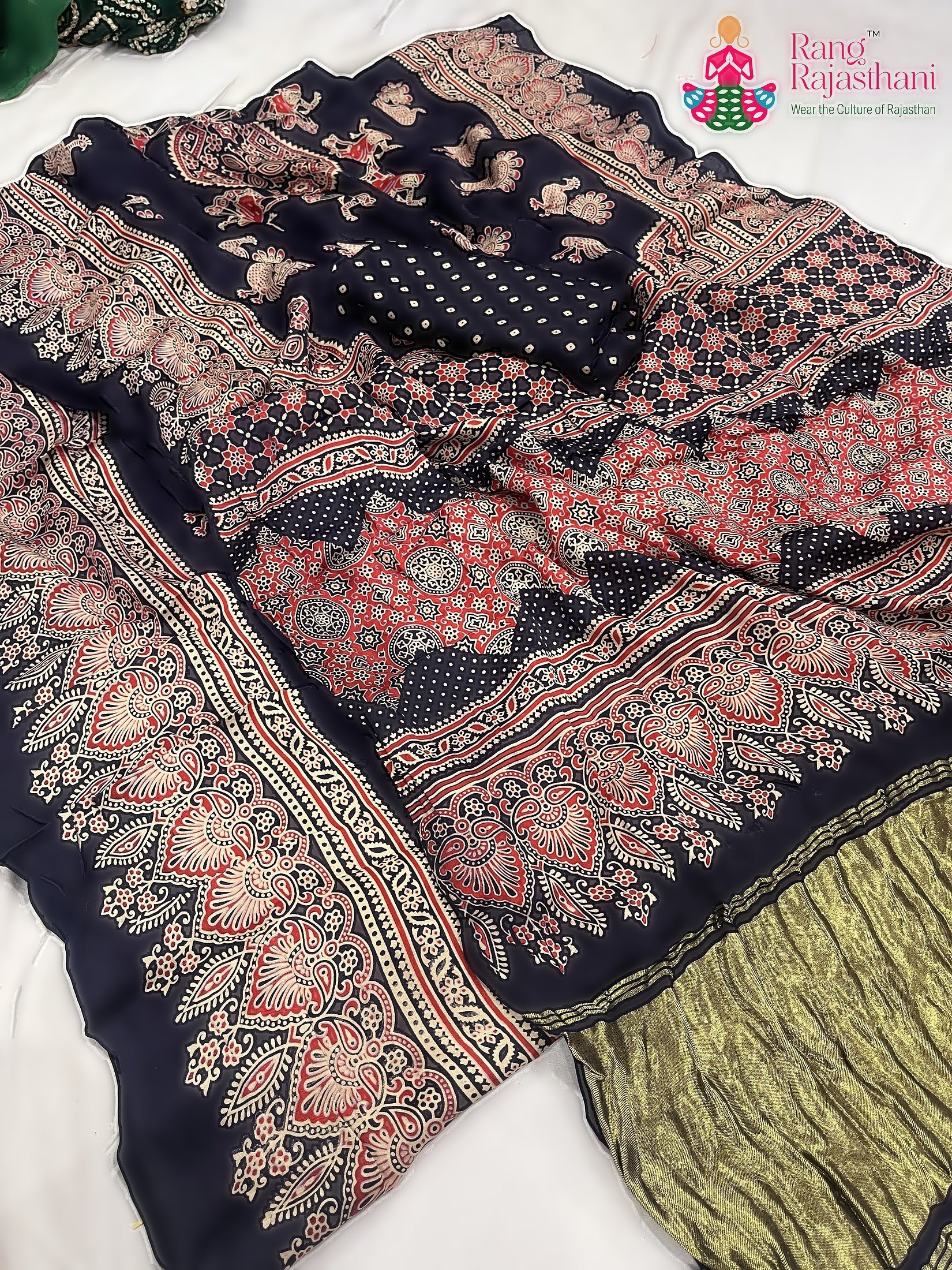 Blue Pure Modal Silk Ajarakh Print Saree : Calm Flow