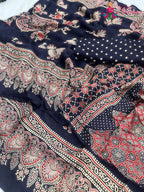 Blue Pure Modal Silk Ajarakh Print Saree : Calm Flow