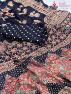 Blue Pure Modal Silk Ajarakh Print Saree : Calm Flow