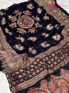 border detail of blue pure modal silk ajarakh print saree