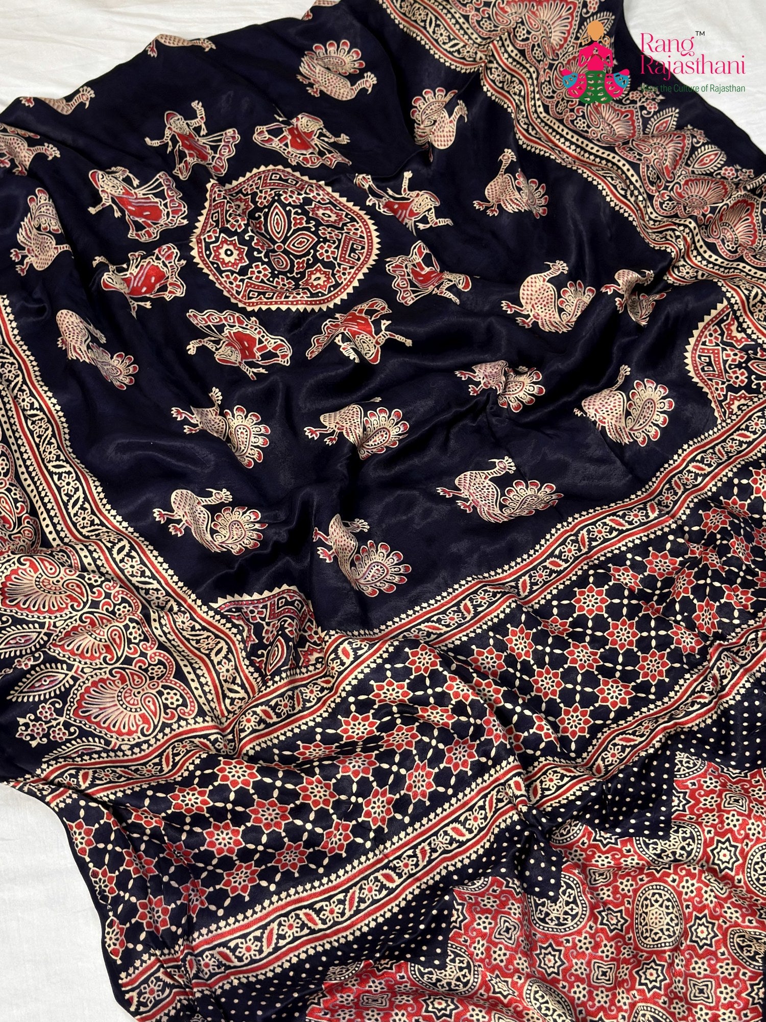 Blue Modal Ajrakh Print Saree for Casual | Wedding Saree