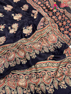 design pattern of blue pure modal silk ajarakh print saree