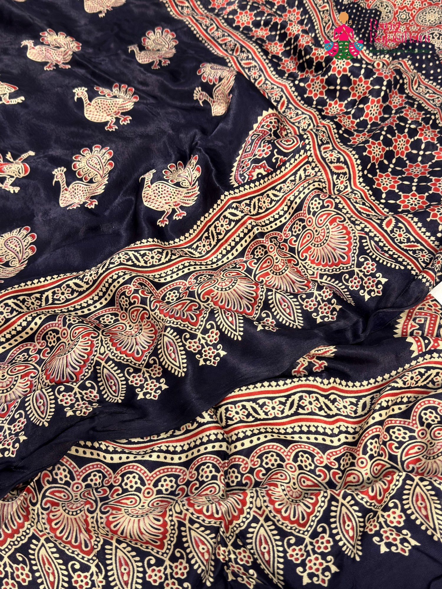 Blue Modal Ajrakh Print Saree for Casual | Wedding Saree