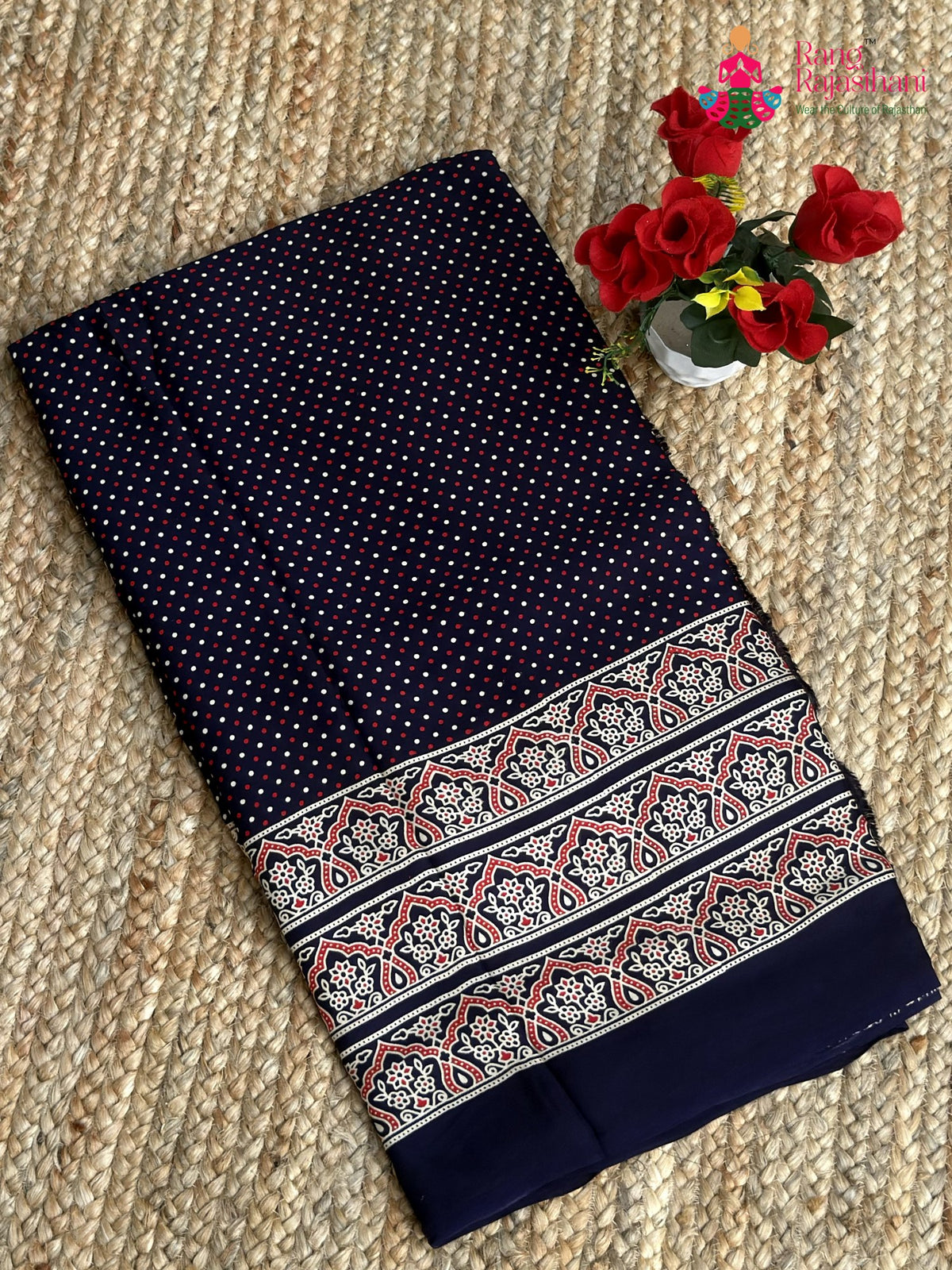 Blue Pure Modal Silk Ajrakh Print Saree for Family Occasions | Luxe Collection