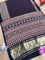 Blue Pure Modal Silk Ajrakh Print Saree for Family Occasions | Luxe Collection
