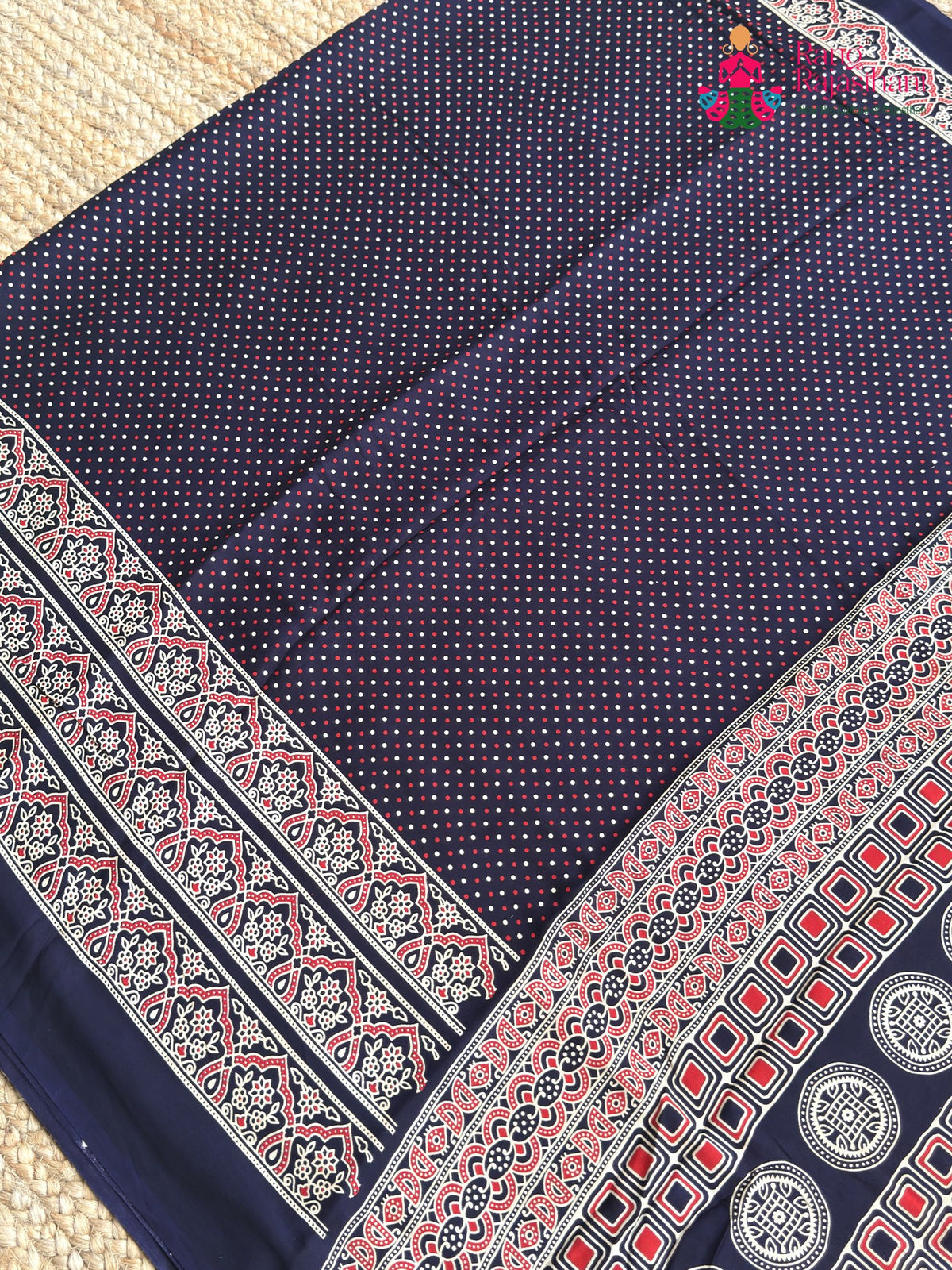 Blue Pure Modal Silk Ajrakh Print Saree for Family Occasions | Luxe Collection