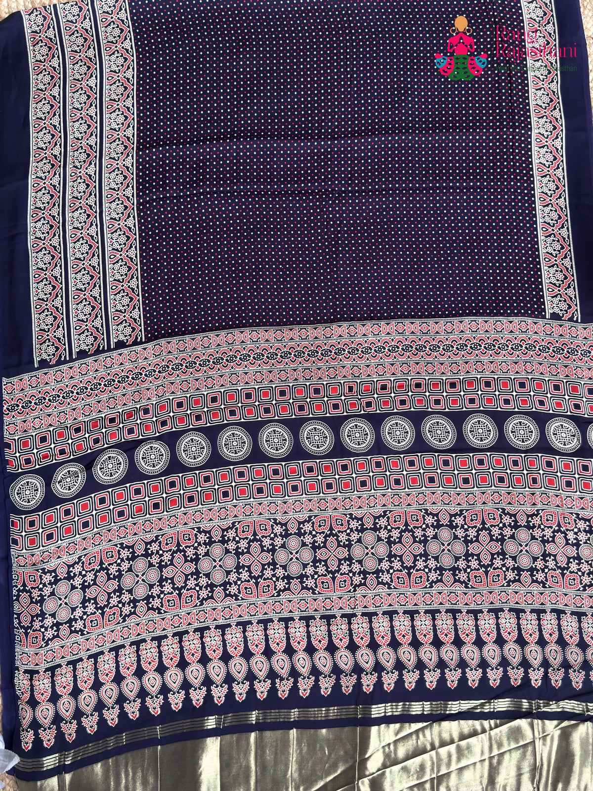 Blue Pure Modal Silk Ajrakh Print Saree for Family Occasions | Luxe Collection