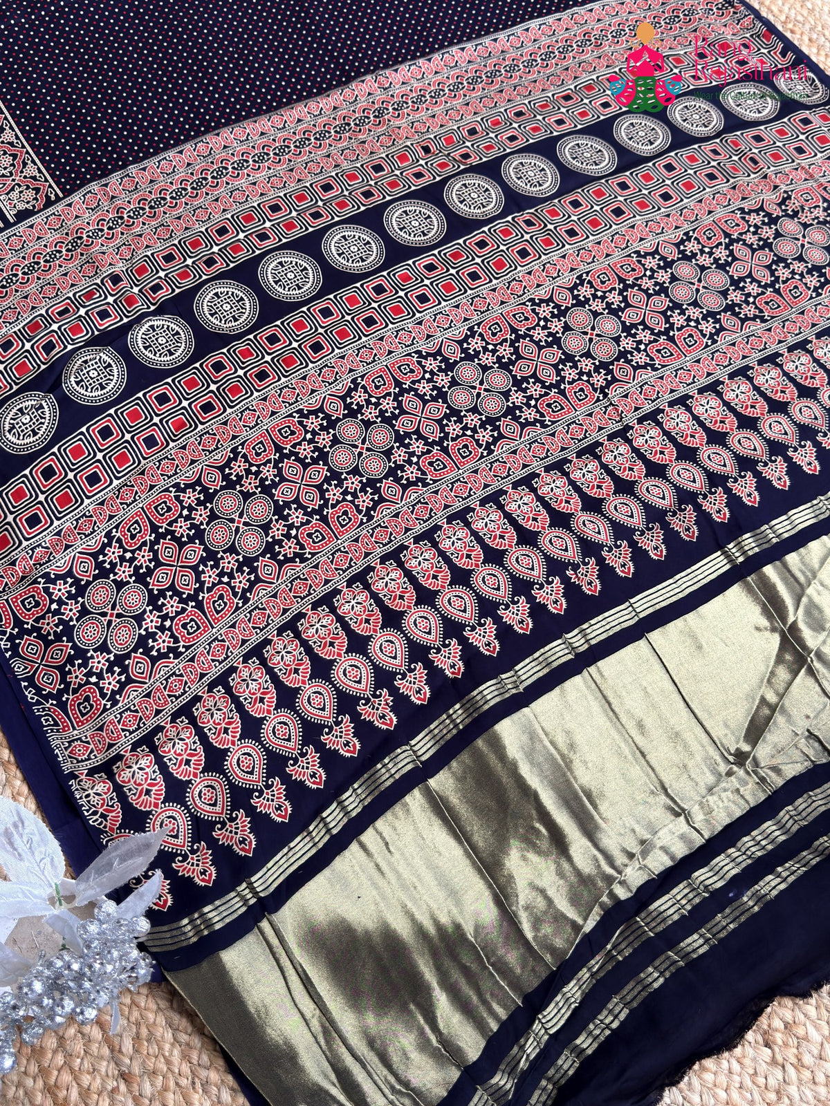 Blue Pure Modal Silk Ajrakh Print Saree for Family Occasions | Luxe Collection