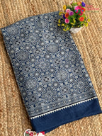 Blue Pure Modal Silk Ajrakh Print Saree for Family Occasions | Wedding Wear