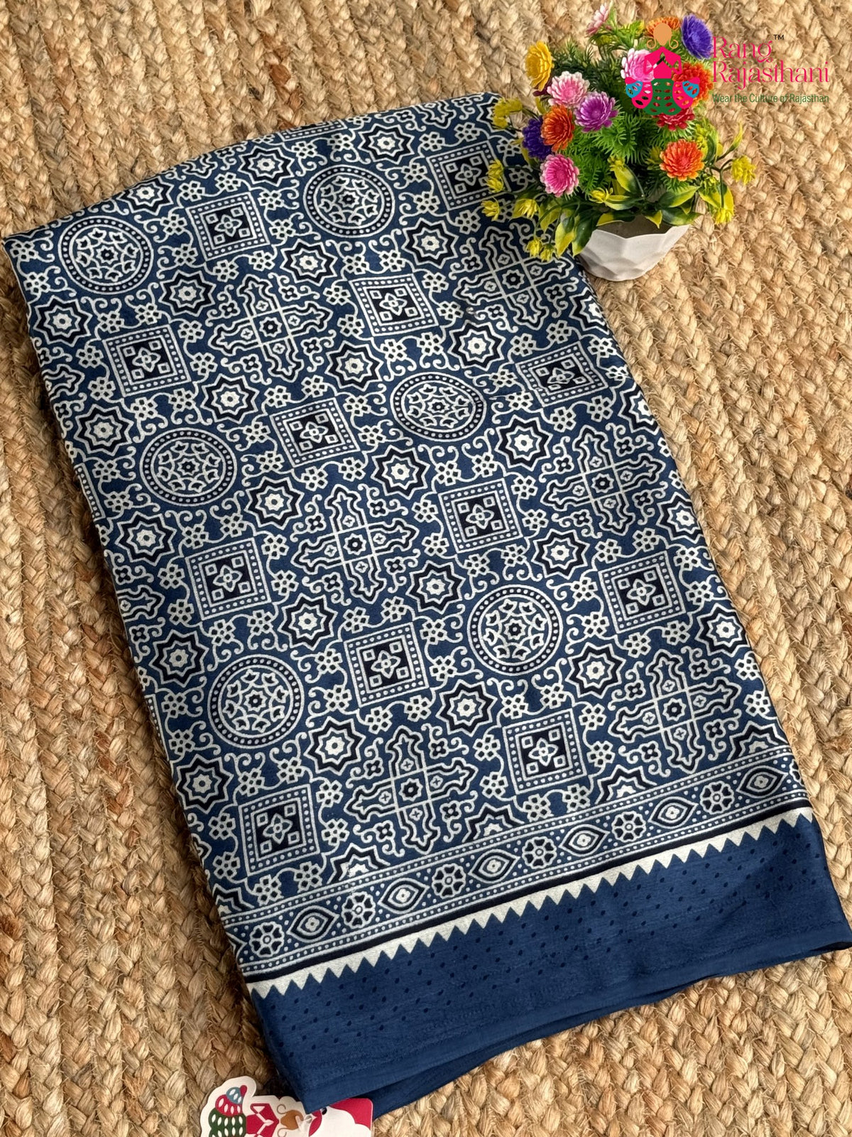 Blue Pure Modal Silk Ajrakh Print Saree for Family Occasions | Wedding Wear