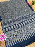 Blue Pure Modal Silk Ajrakh Print Saree for Family Occasions | Wedding Wear