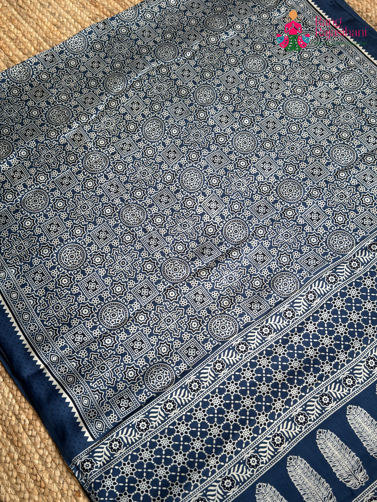 Blue Pure Modal Silk Ajrakh Print Saree for Family Occasions | Wedding Wear
