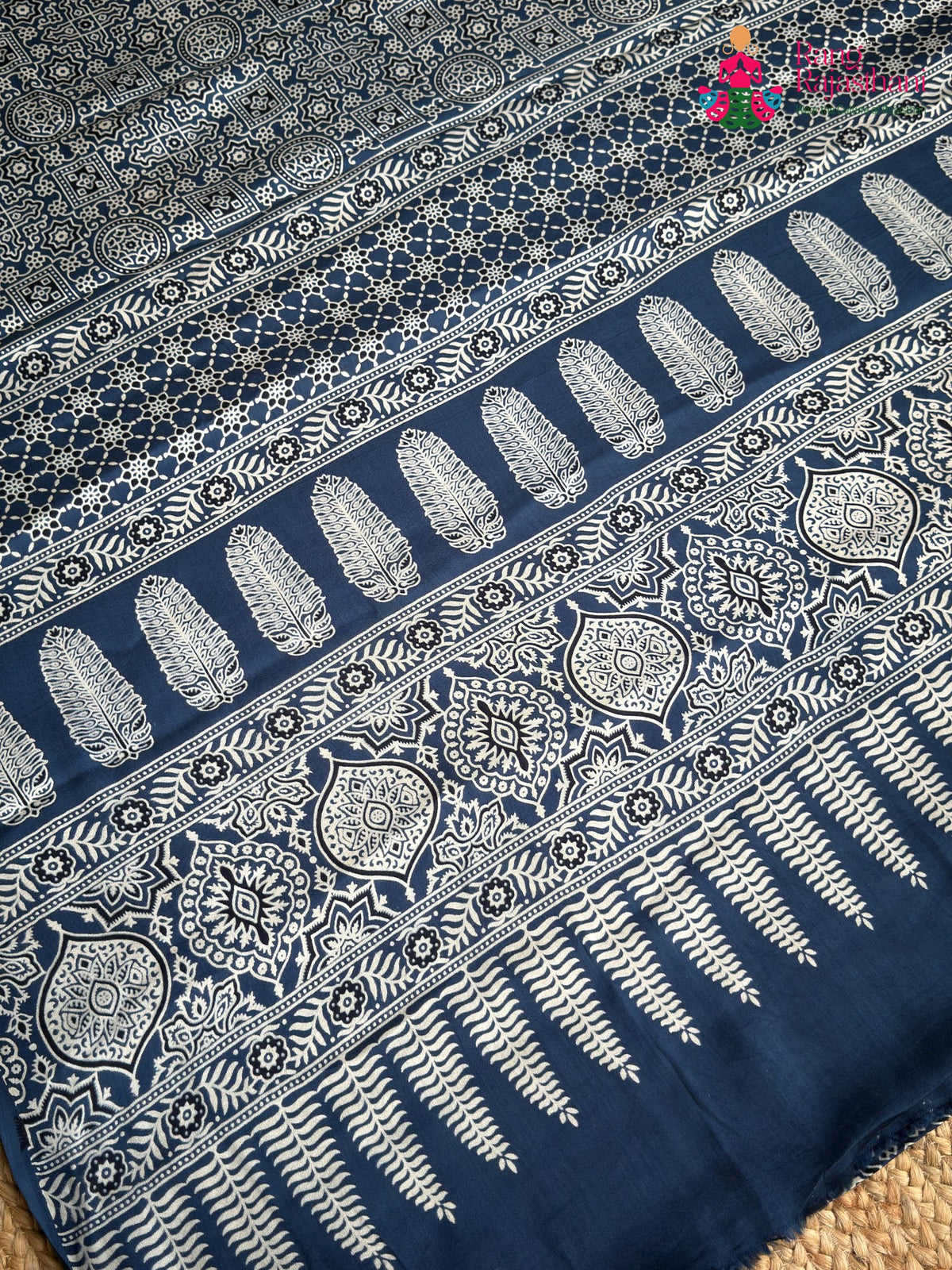 Blue Pure Modal Silk Ajrakh Print Saree for Family Occasions | Wedding Wear