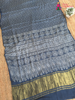 Blue Pure Modal Silk Ajrakh Print Saree for Family Occasions | Exclusive Pick