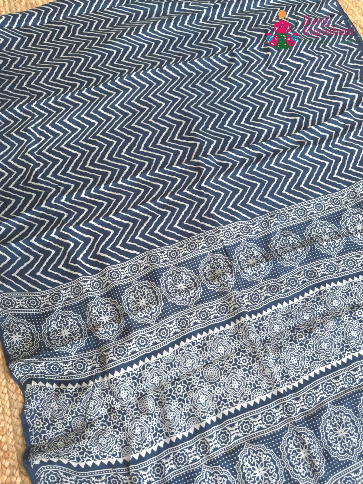 Blue Pure Modal Silk Ajrakh Print Saree for Family Occasions | Exclusive Pick