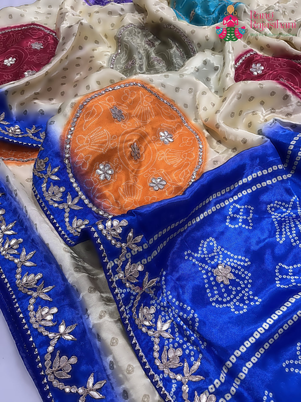 complete look of blue pure modal silk gota patti saree 