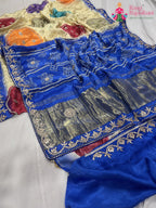 close up detailing of blue pure modal silk gota patti saree 