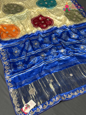 Blue Modal Bandhani Print Chunri Saree for Mayra Ceremony | Easy Drape