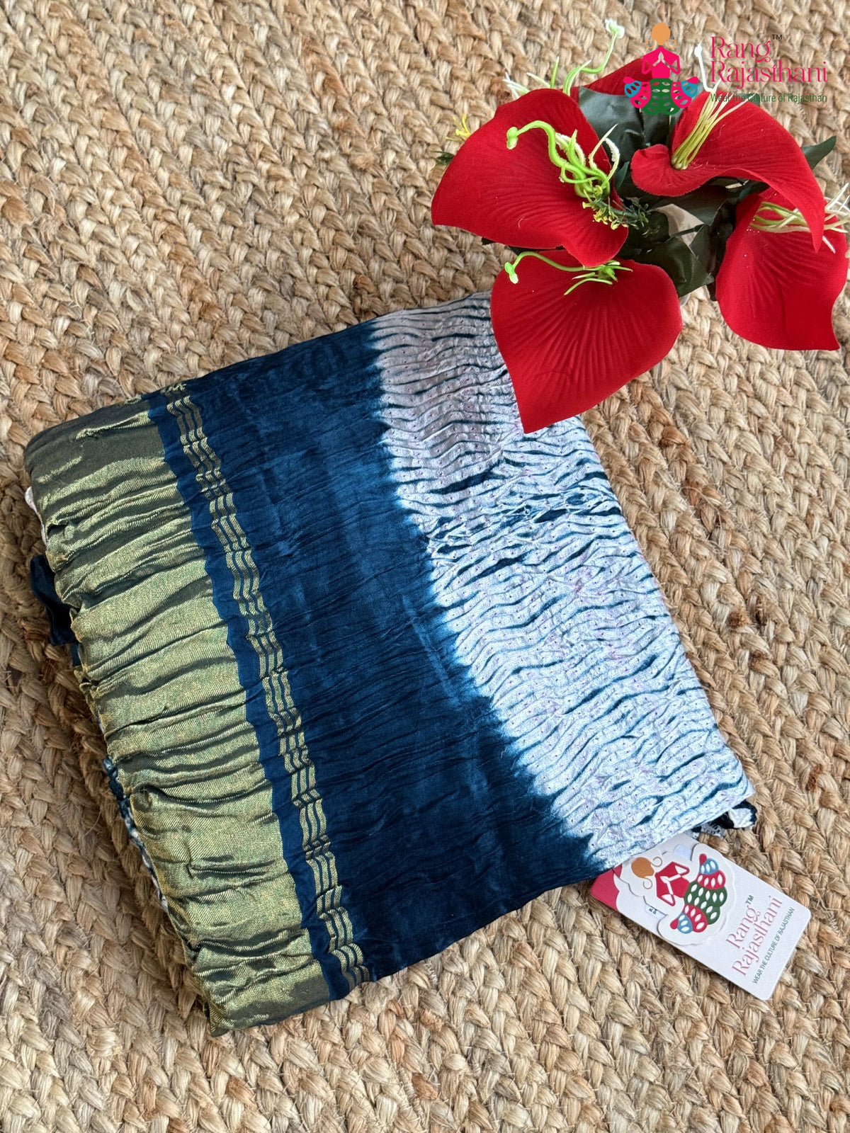 Blue Pure Modal Silk Hand Tie Dye Bandhani Chunri Saree for Sangeet Night | Order Online