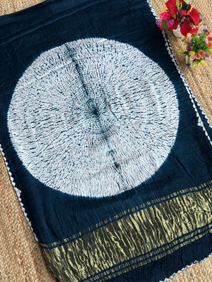 Blue Pure Modal Silk Hand Tie Dye Bandhani Chunri Saree for Sangeet Night | Order Online