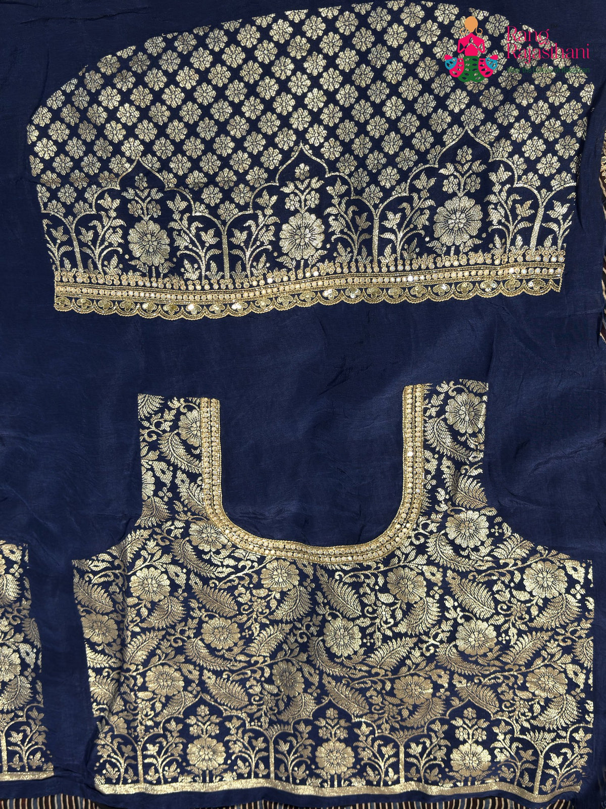 Blue Pure Modal Silk Sequin Ajrakh Print Saree for Wedding Reception | Buy Online