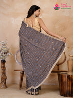 Blue Pure Modal Silk Sequin Ajrakh Print Saree for Wedding Reception | Buy Online