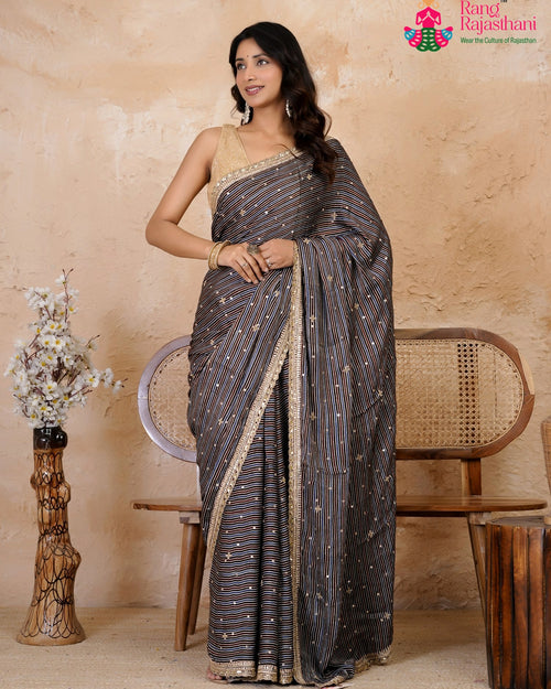 Blue Pure Modal Silk Sequin Ajrakh Print Saree for Wedding Reception | Buy Online
