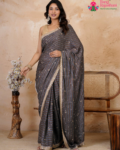 Blue Pure Modal Silk Sequin Ajrakh Print Saree for Wedding Reception | Buy Online