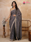 Blue Pure Modal Silk Sequin Ajrakh Print Saree for Wedding Reception | Buy Online