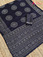 Blue Pure Modal Silk Sequin Ajrakh Print Saree for Wedding Reception | Shop Now