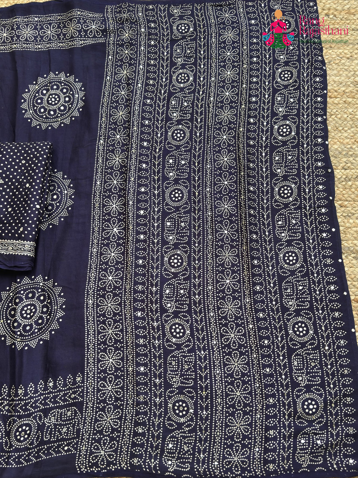 Blue Pure Modal Silk Sequin Ajrakh Print Saree for Wedding Reception | Shop Now