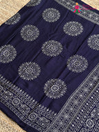 Blue Pure Modal Silk Sequin Ajrakh Print Saree for Wedding Reception | Shop Now