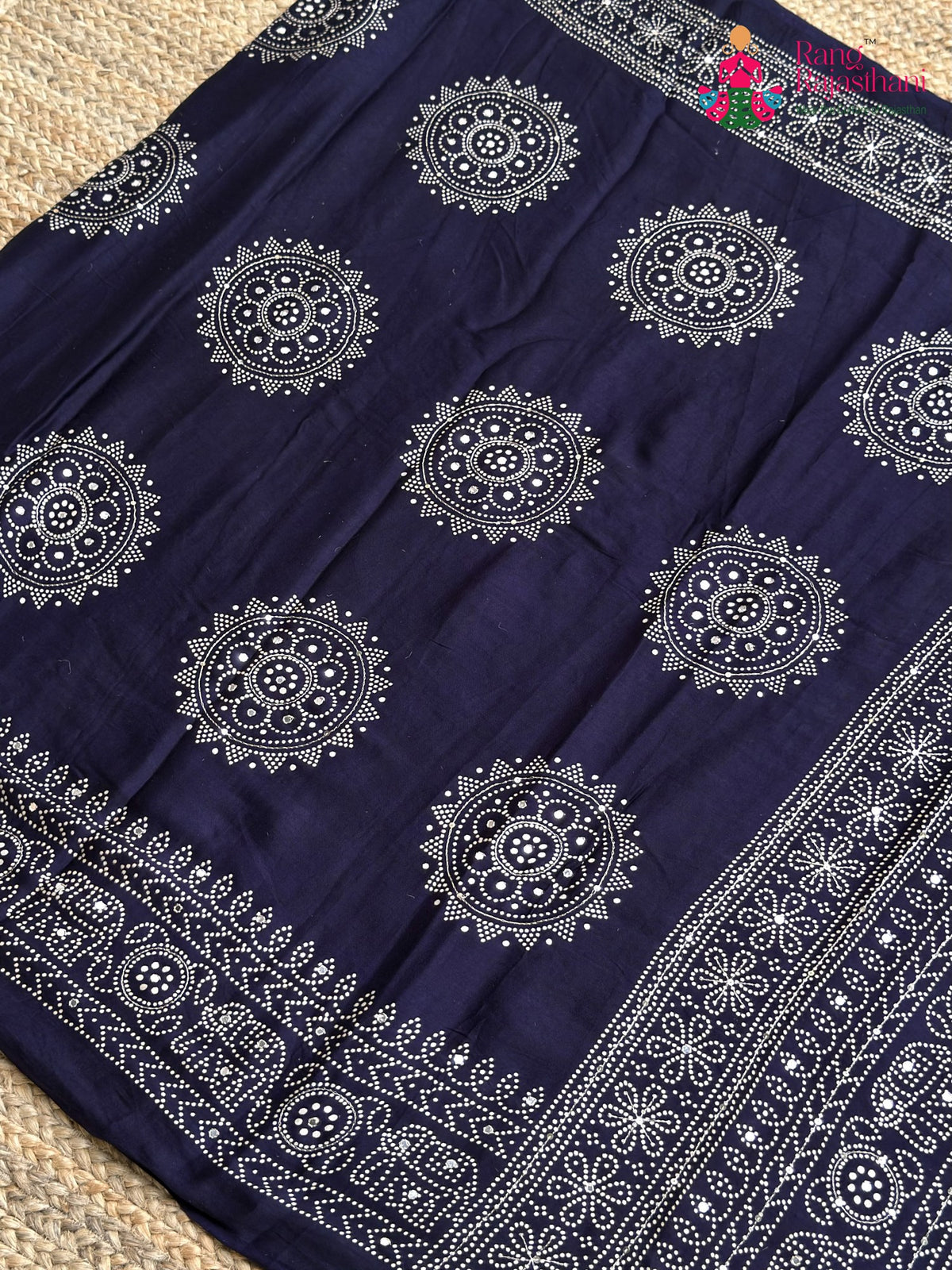Blue Pure Modal Silk Sequin Ajrakh Print Saree for Wedding Reception | Shop Now