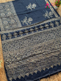 Blue Pure Modal Silk Sequin Ajrakh Print Saree for Bridal | Shop Online