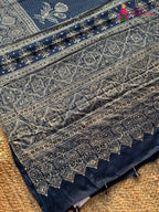 Blue Pure Modal Silk Sequin Ajrakh Print Saree for Bridal | Shop Online