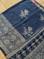 Blue Pure Modal Silk Sequin Ajrakh Print Saree for Bridal | Shop Online