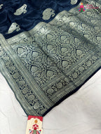 blue pure russian silk banarasi zari weave saree by Rang Rajasthani