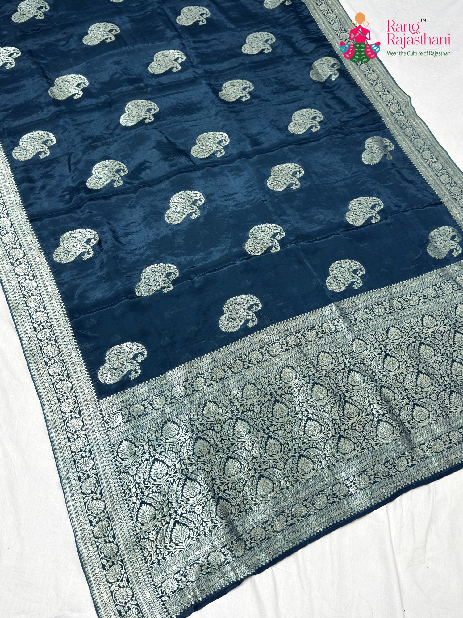 Blue Pure Russian Silk Banarasi Zari Weave Saree for Wedding Reception | Timeless Drape