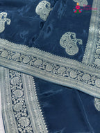 design pattern of blue pure russian silk banarasi zari weave saree