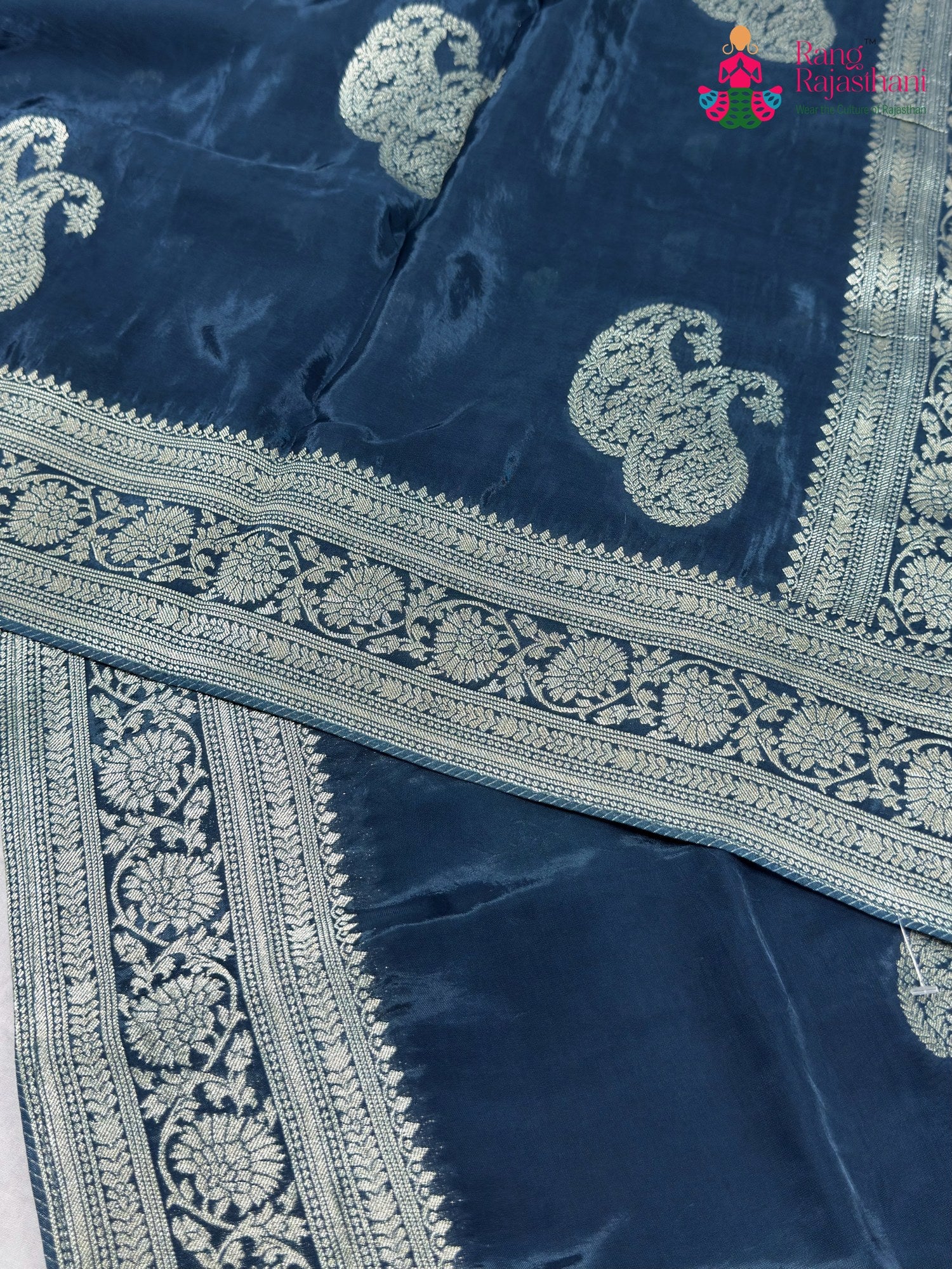 Blue Pure Russian Silk Banarasi Zari Weave Saree for Wedding Reception | Timeless Drape